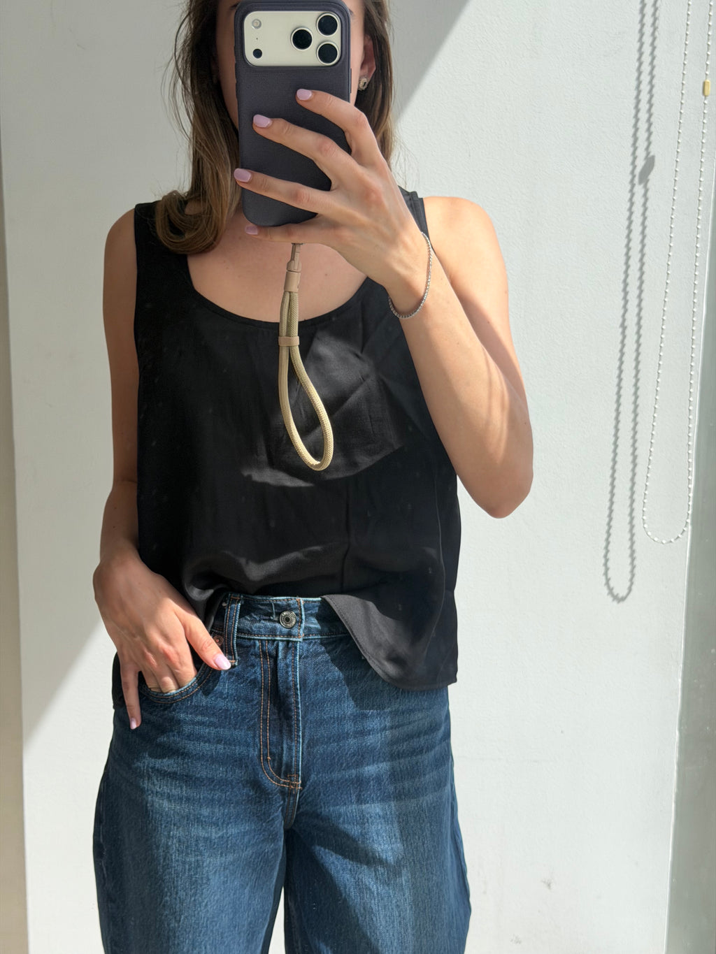 Satin black top